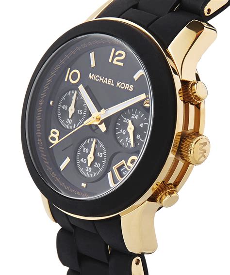 women's black and gold michael kors watch|Michael Kors black leather watch.